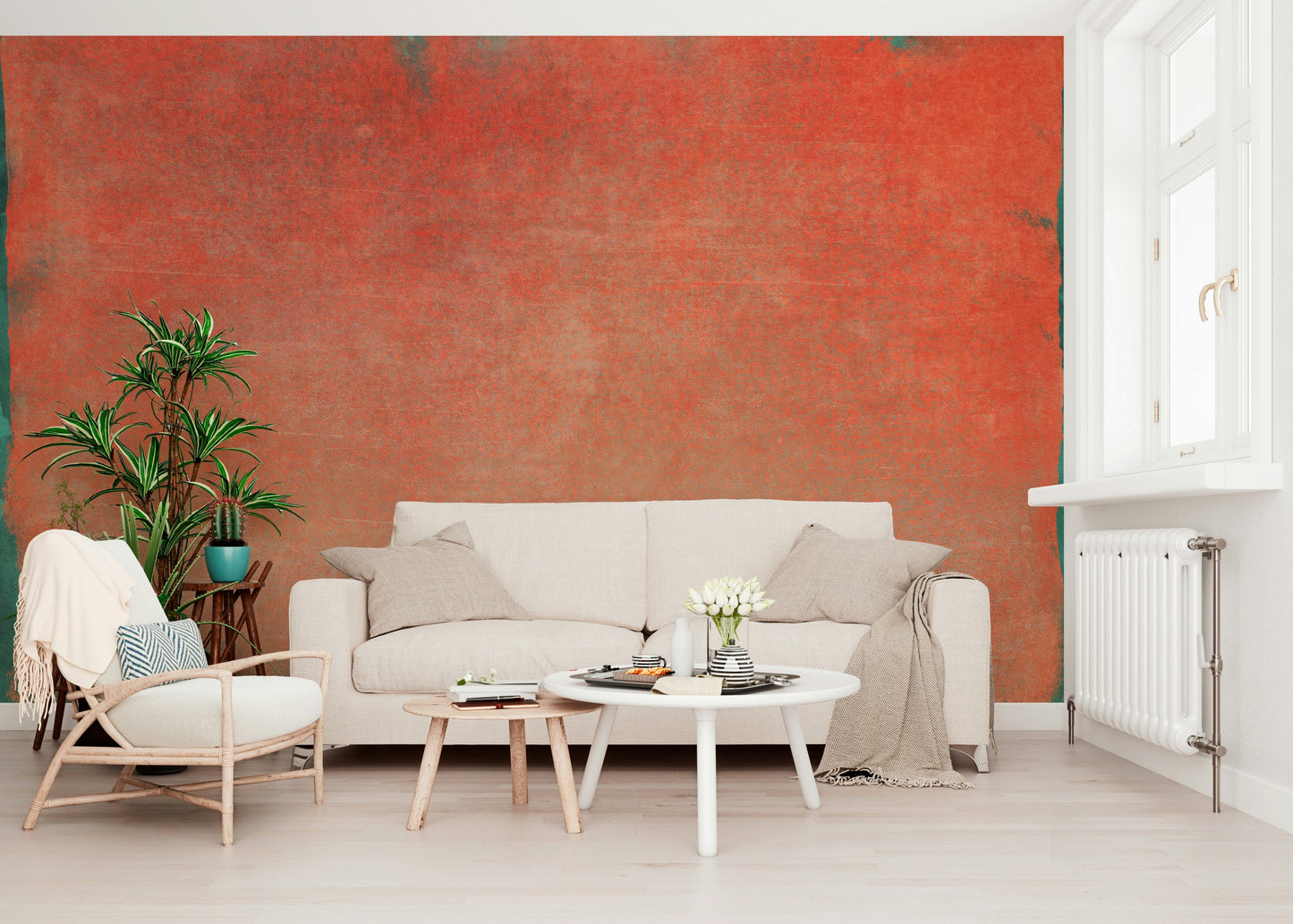 A graceful modern abstract wall mural in warm, earth tones.