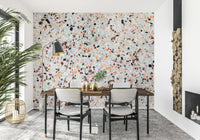 Eye-catching Light Coral Terrazzo mural showcasing small geometric multicolored inclusions.