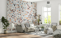 Excellent Light Coral Terrazzo wallpaper decorative speckled pattern neutral warm palette.