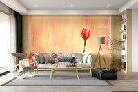 An artistic elegant tulip mural on minimalist wallpaper.

