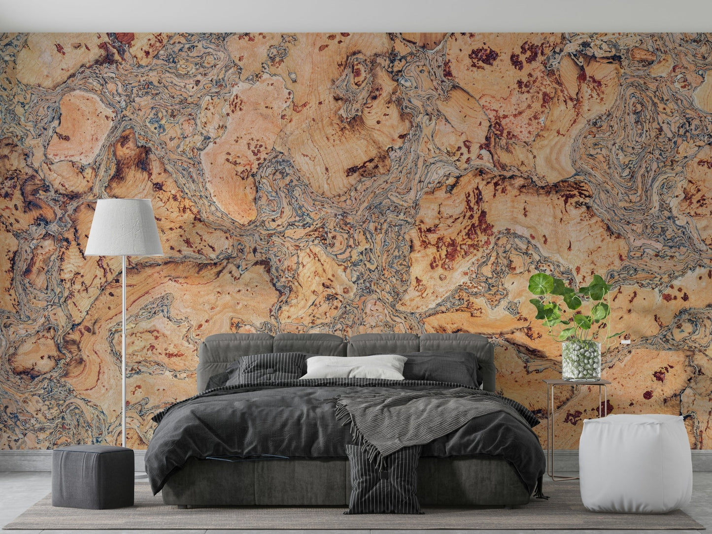 Natural cork canvas mural adding depth to living rooms

