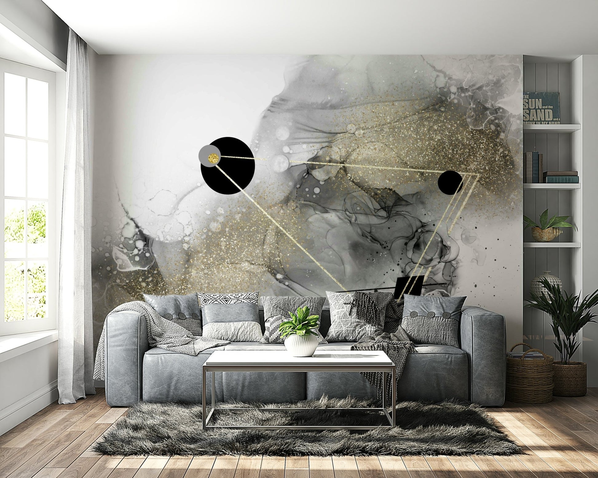 Swirling cosmic dust and stars in space mural design

