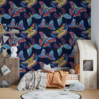Cosmic Moths wallpaper in cozy creative space

