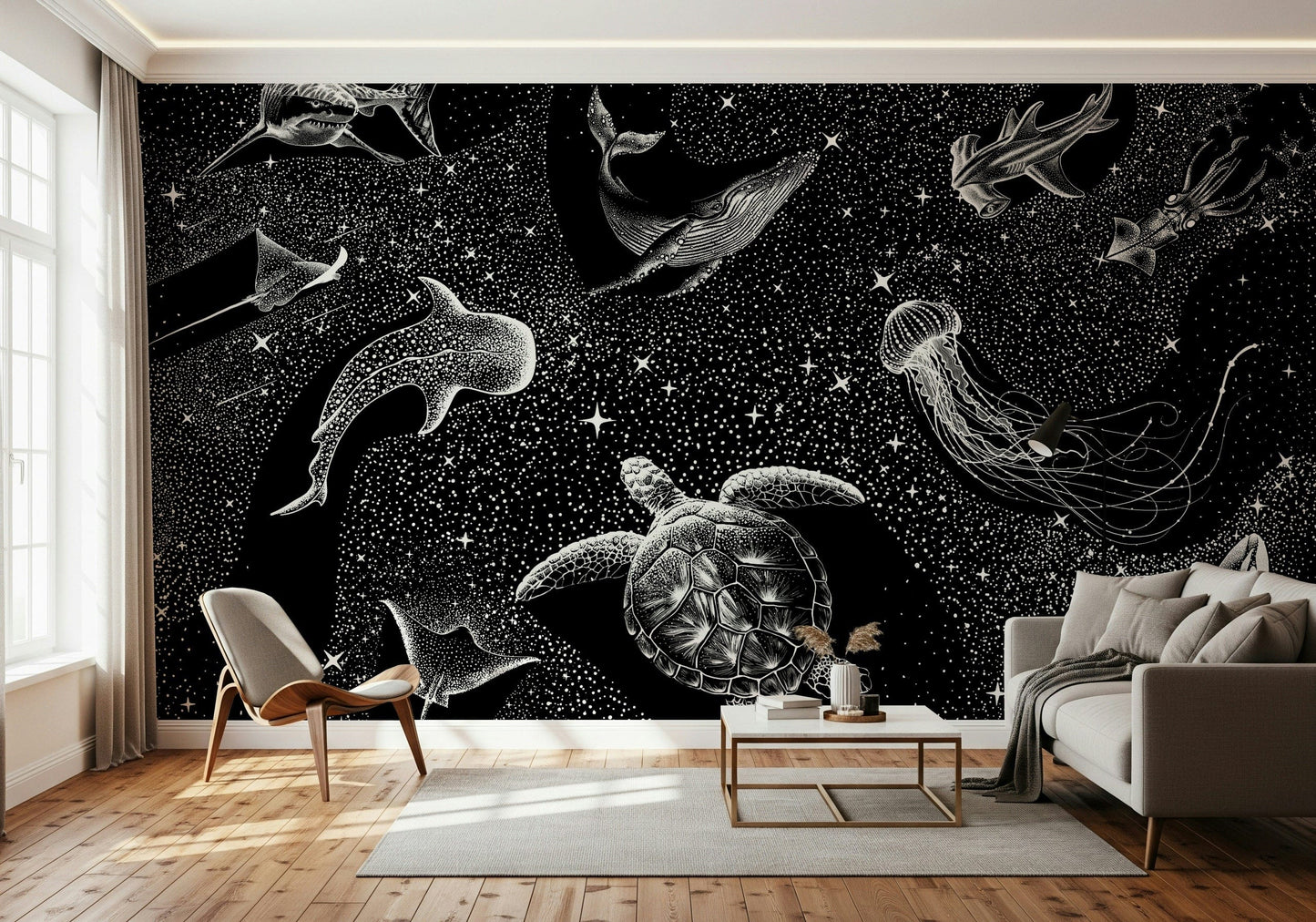 A contemplative nebula cloud wallpaper mural for a feature wall.