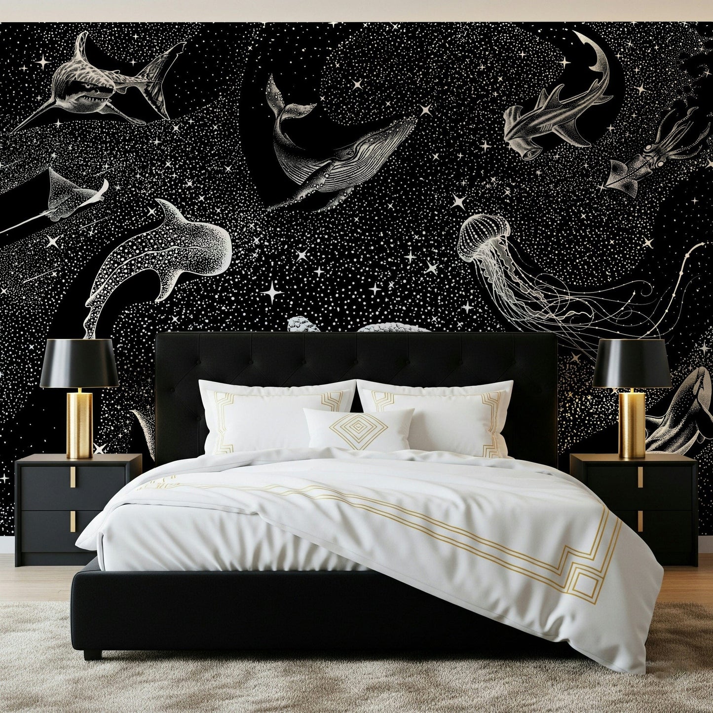 A serene celestial scene wall mural for mystical decor.