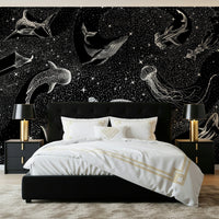 A serene celestial scene wall mural for mystical decor.