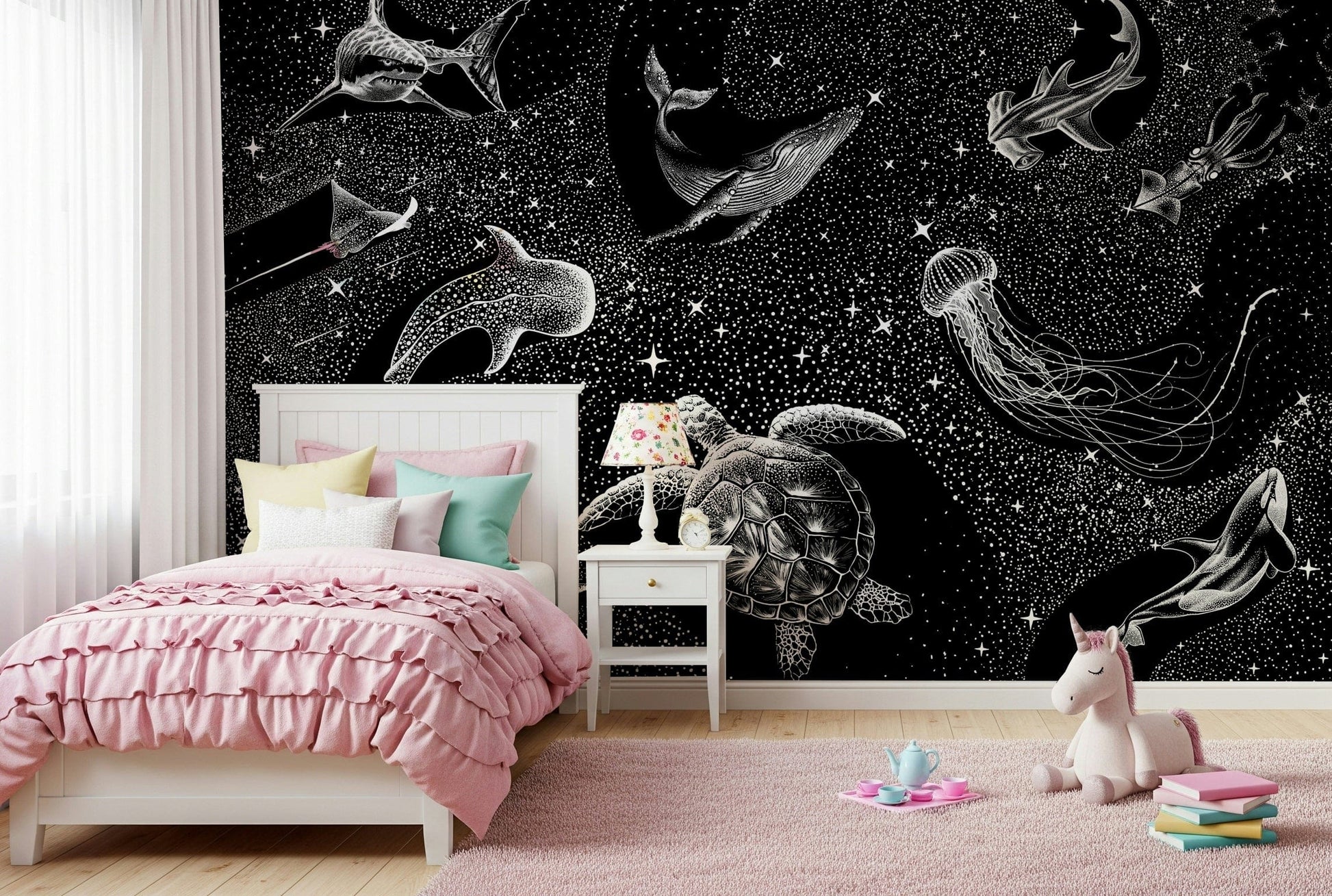A beautiful cosmic deep space wallpaper mural with vibrant nebula colors.