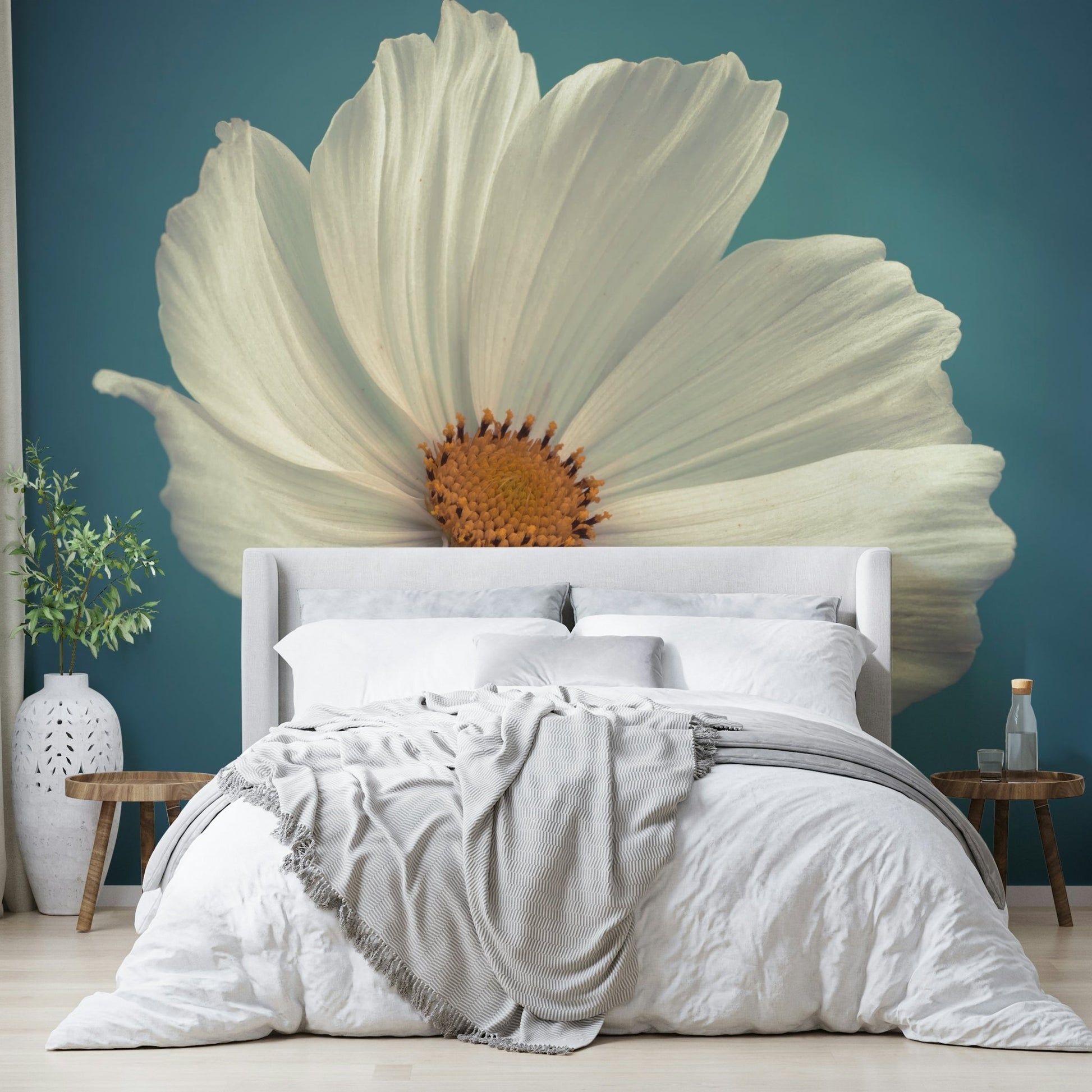 Cosmos Blooms Wall Mural featuring a single delicate flower

