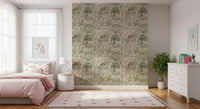 Whimsical wallpaper with floral patterns, cottages, and a dreamy rural aesthetic.