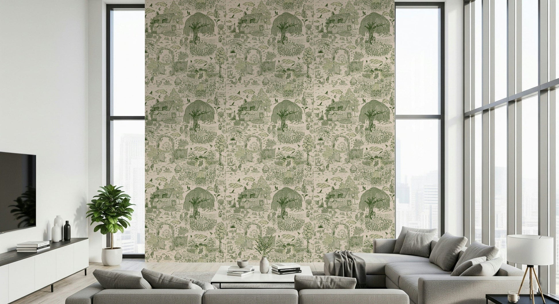 Pastoral wallpaper showcasing charming cottages, wildflowers, and serene nature.