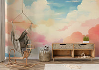 Contemporary wall decor featuring whimsical cloud formations for a playroom.