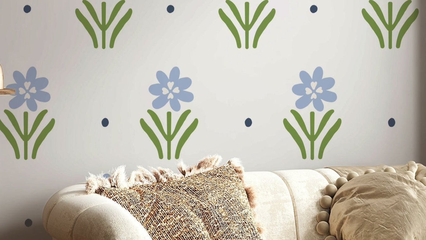 Country Cottage Floral in Blue Wallpaper for a vintage feel.

