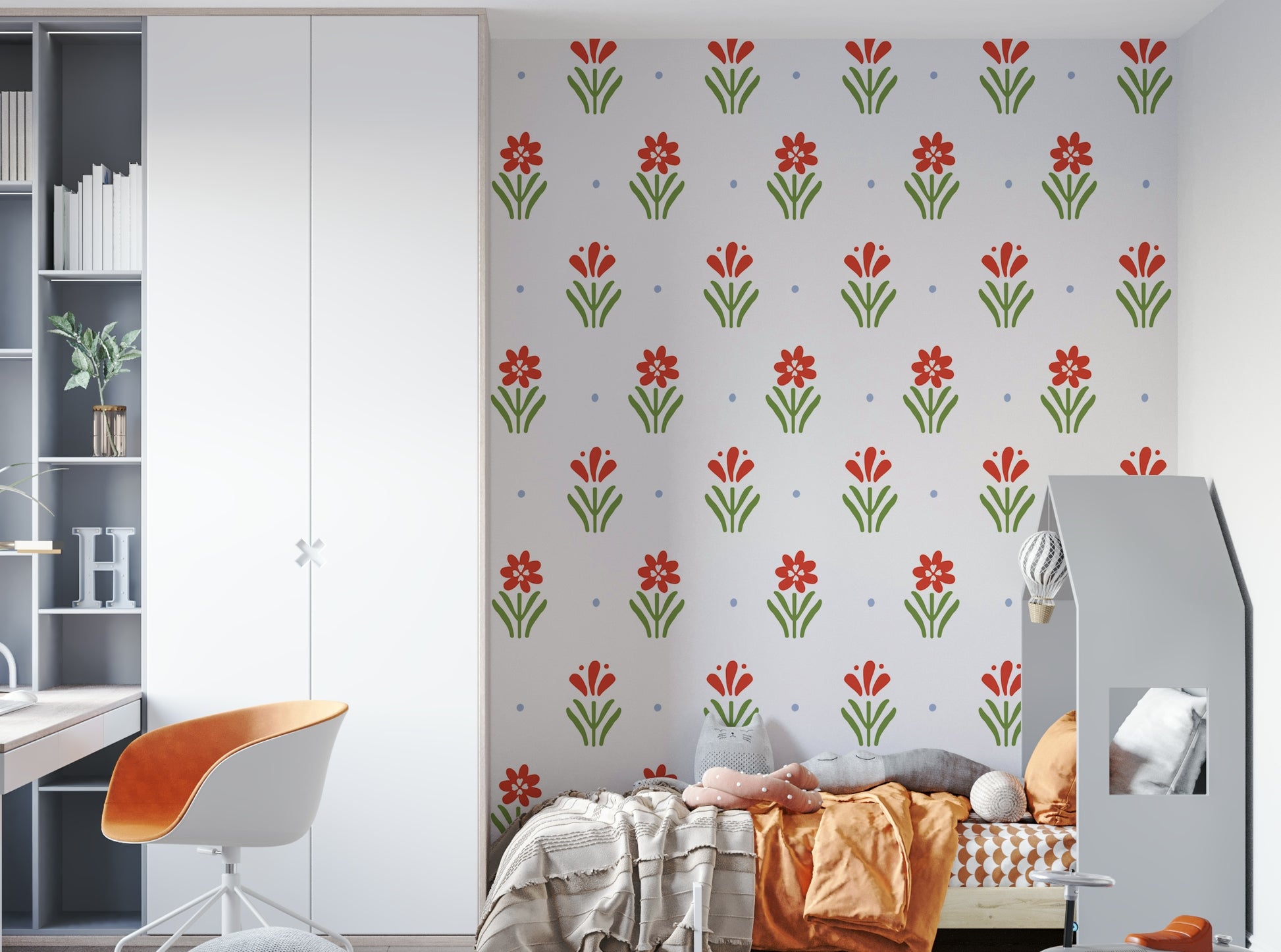 Repeating flower motif wallpaper for walls

