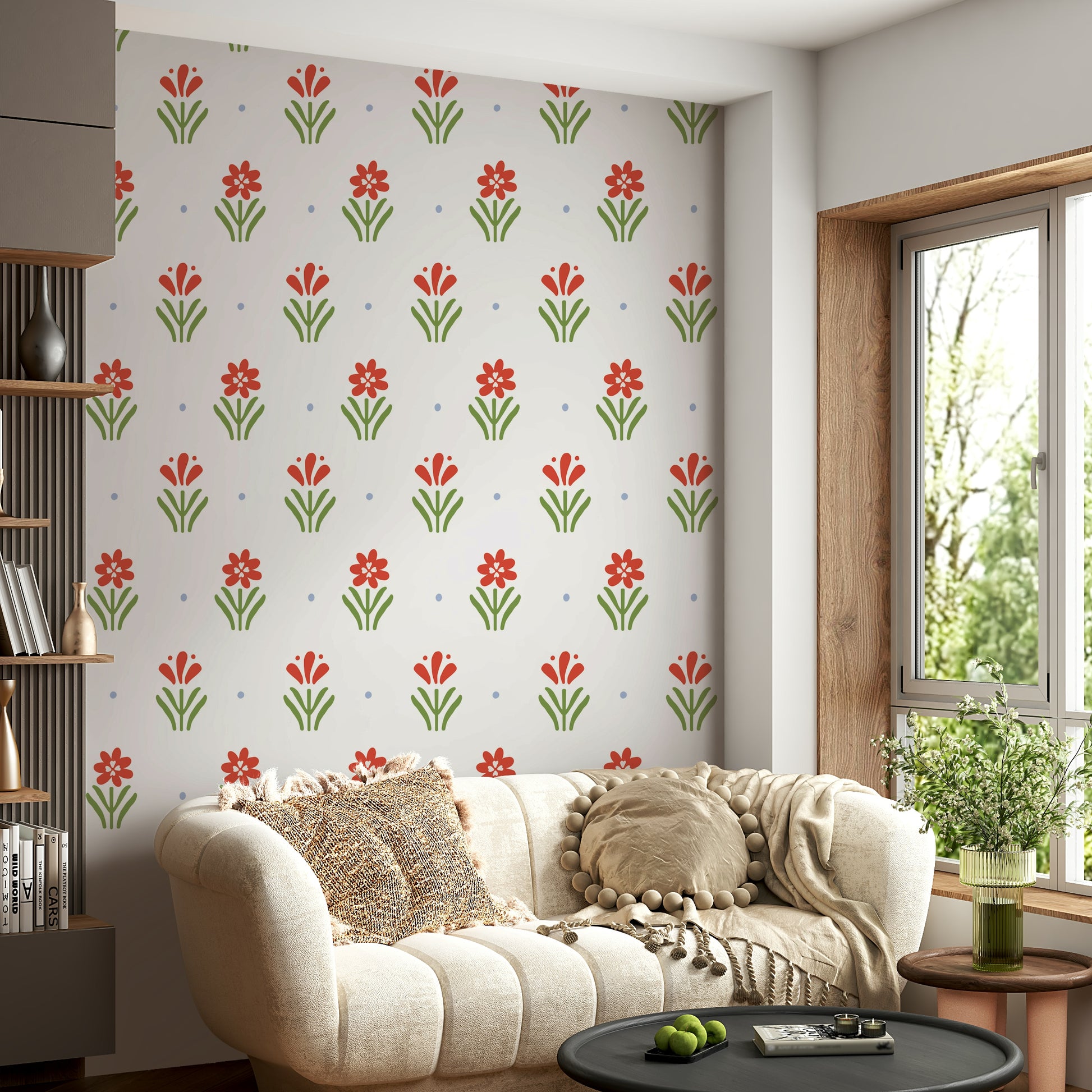 Delicate countryside floral wallpaper design

