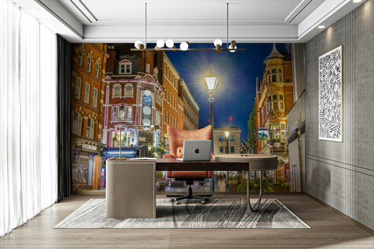 A beautiful London street scene at night in Covent Garden.


