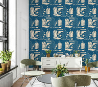 Cowboy Dreams wallpaper mural depicting classic Western boots and desert elements in a vintage style.