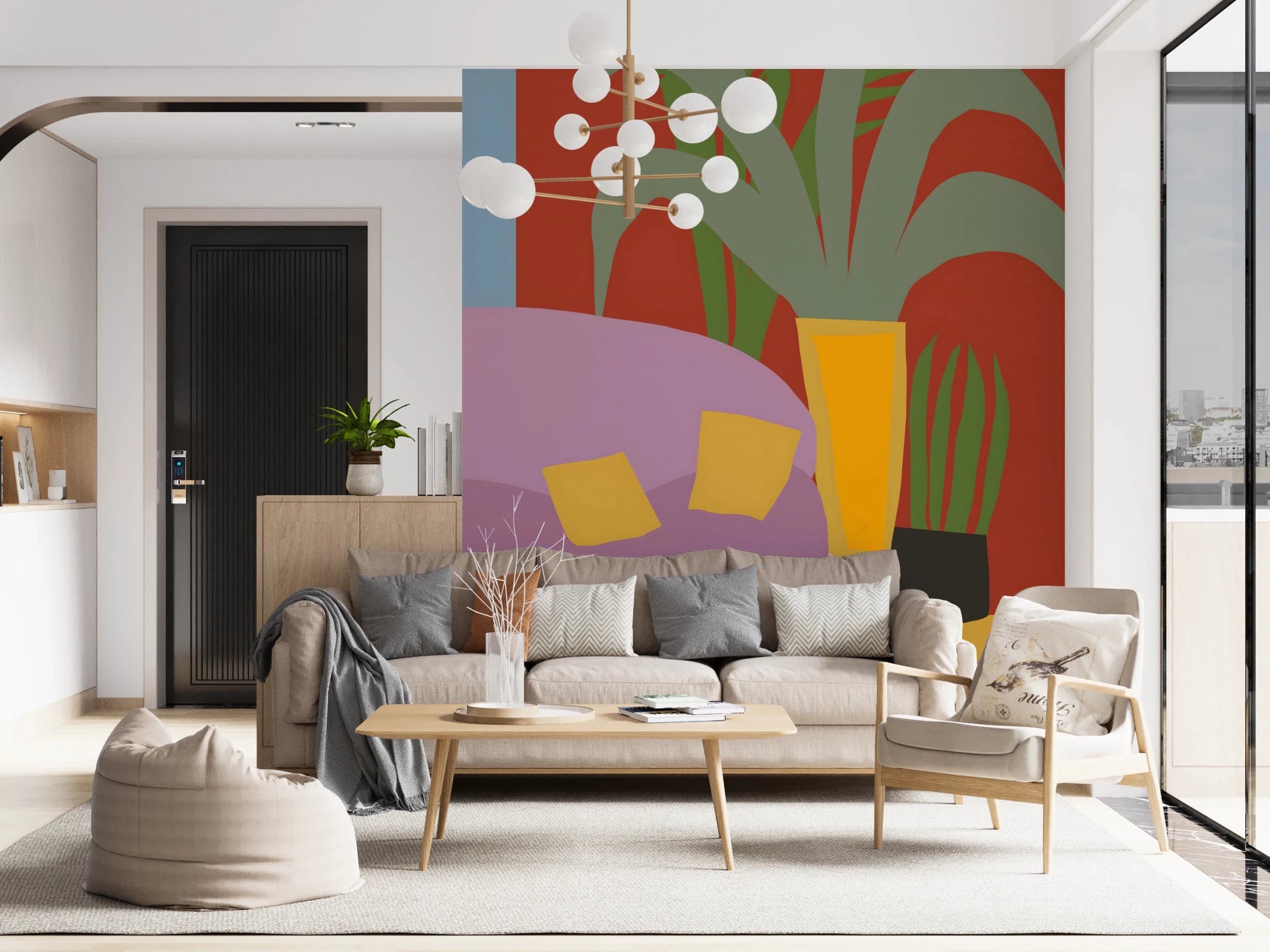 Cozy Cat Life Living Room Striped Wall Mural