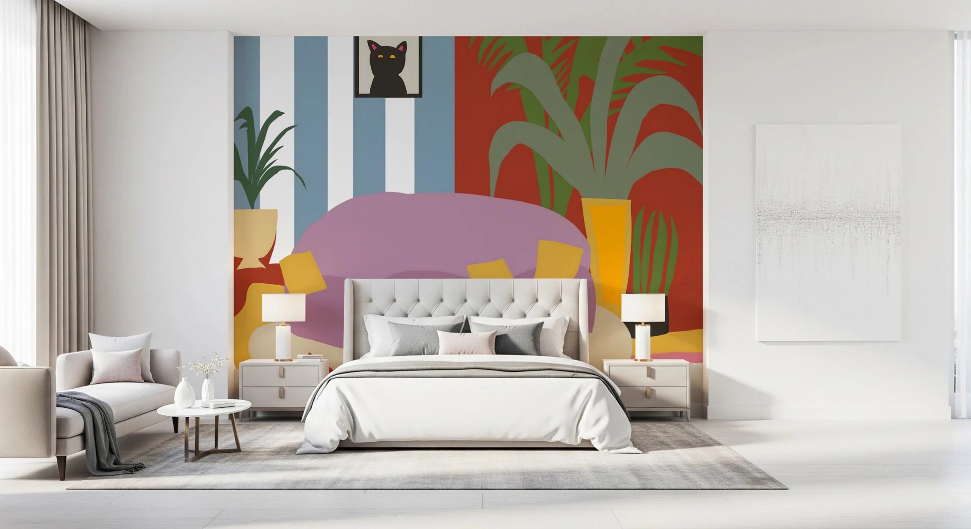 Cozy Cat Life Living Room Striped Wall Mural