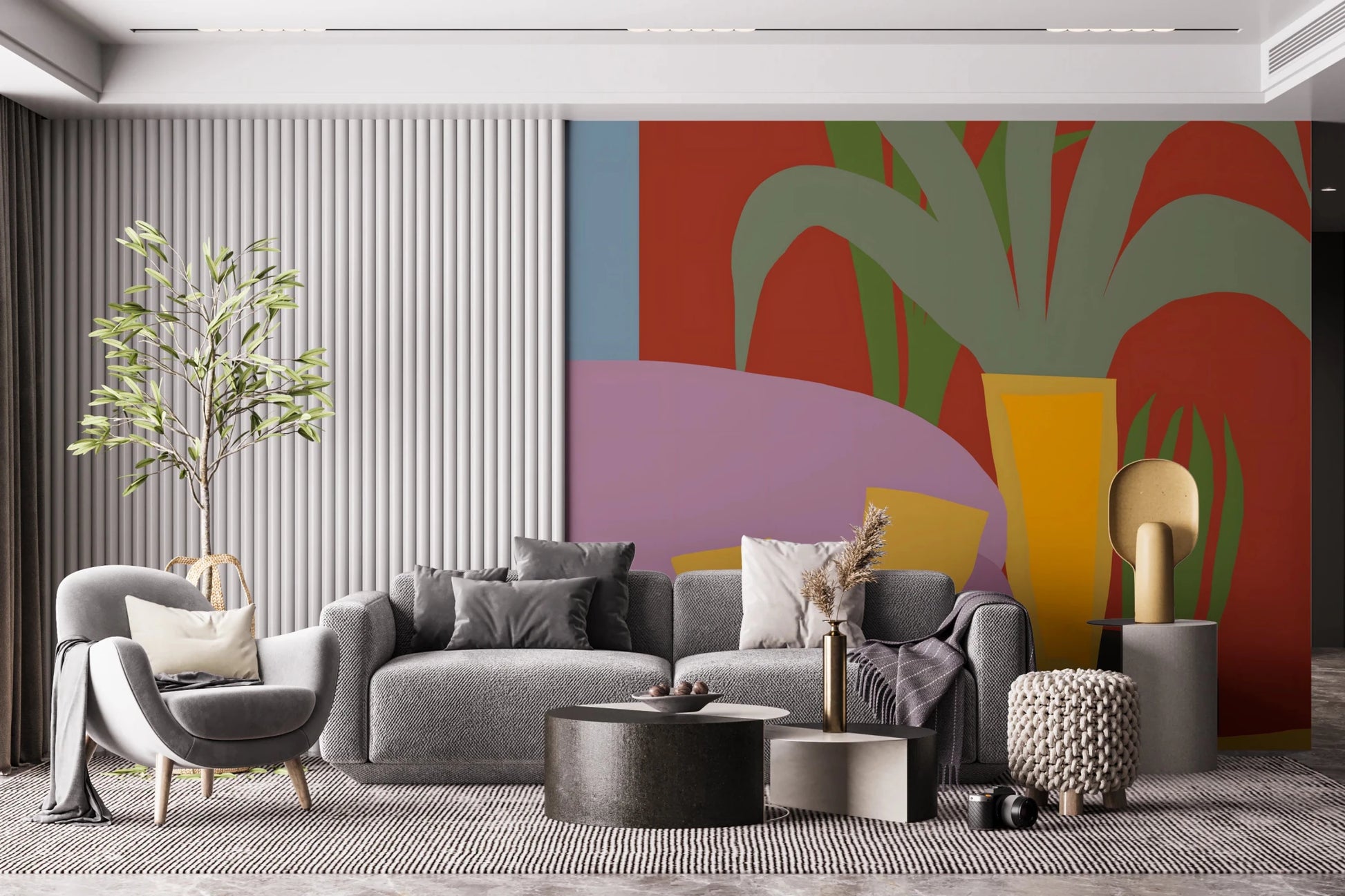 Cozy Cat Life Living Room Striped Wall Mural