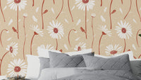 Cozy cream daisy flower wallpaper for soft interiors

