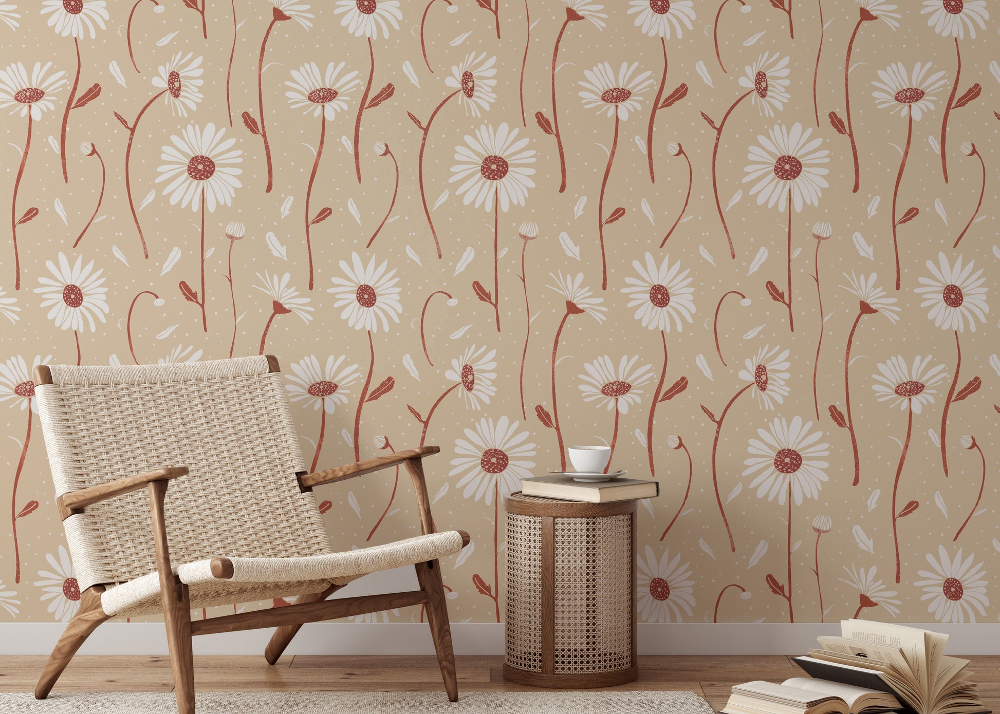 Cozy daisy wall mural for bedrooms and kitchens

