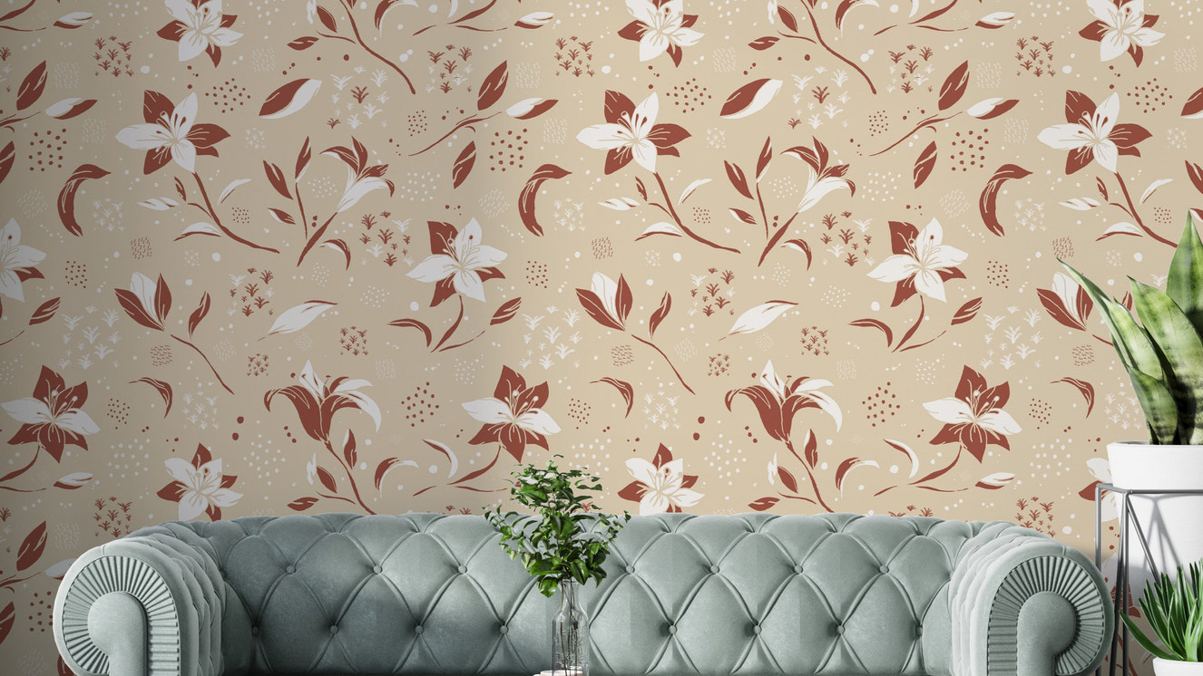 Cozy cream lilies flower wallpaper with soft floral design

