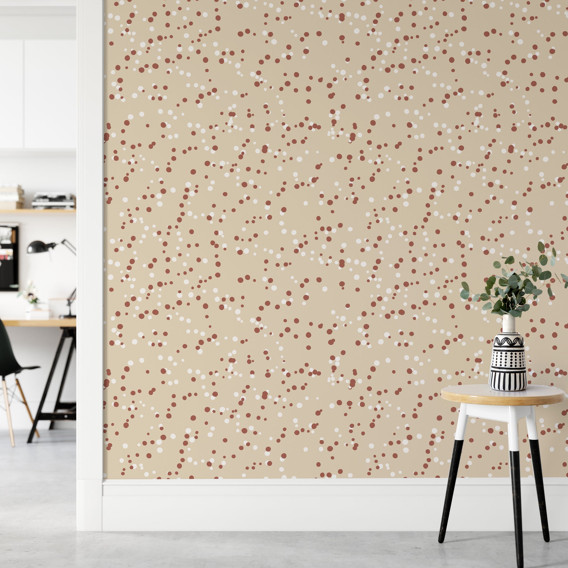 Soft polka dot wall design in cream and beige

