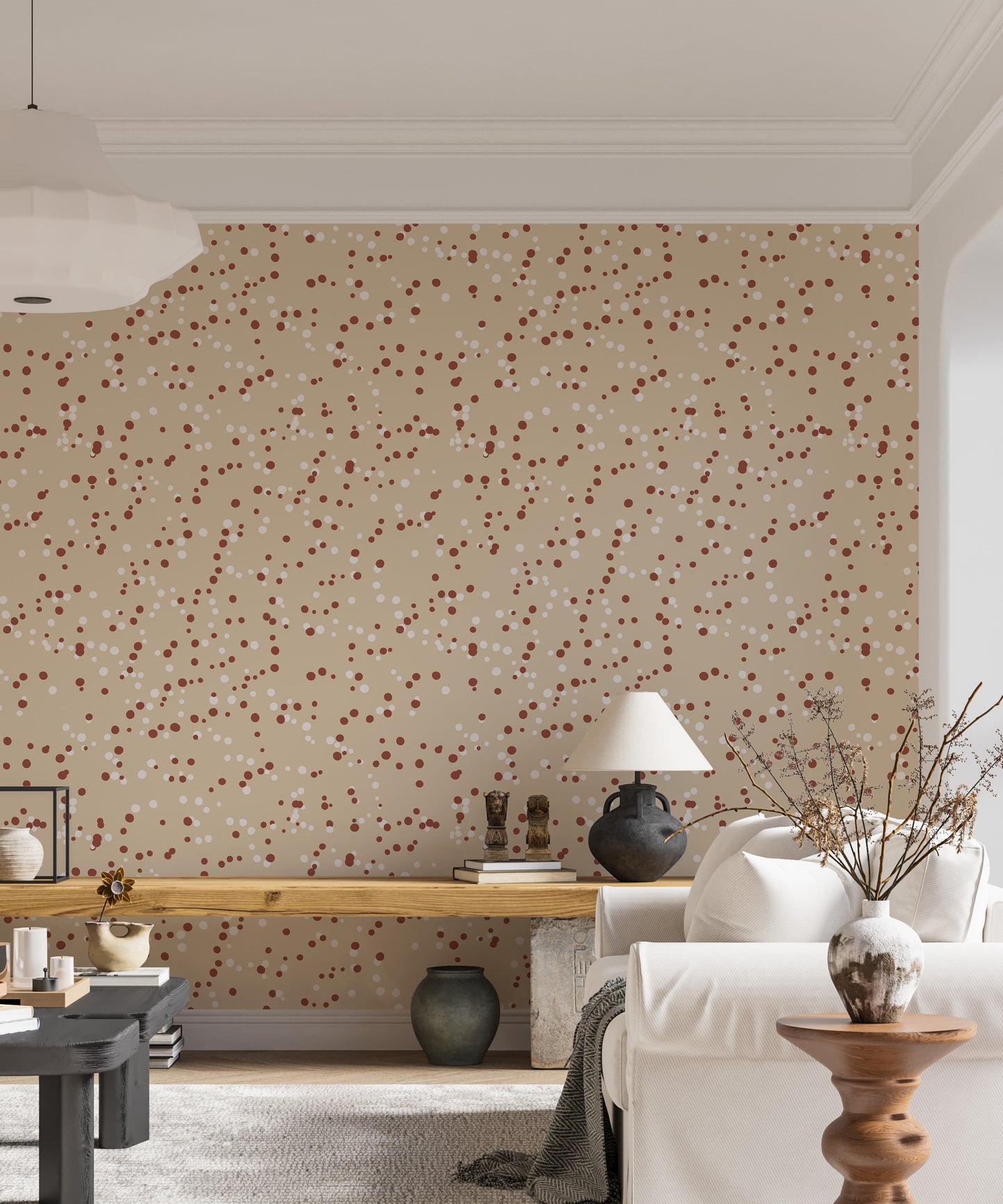 Neutral dotted wallpaper for cozy and light interiors


