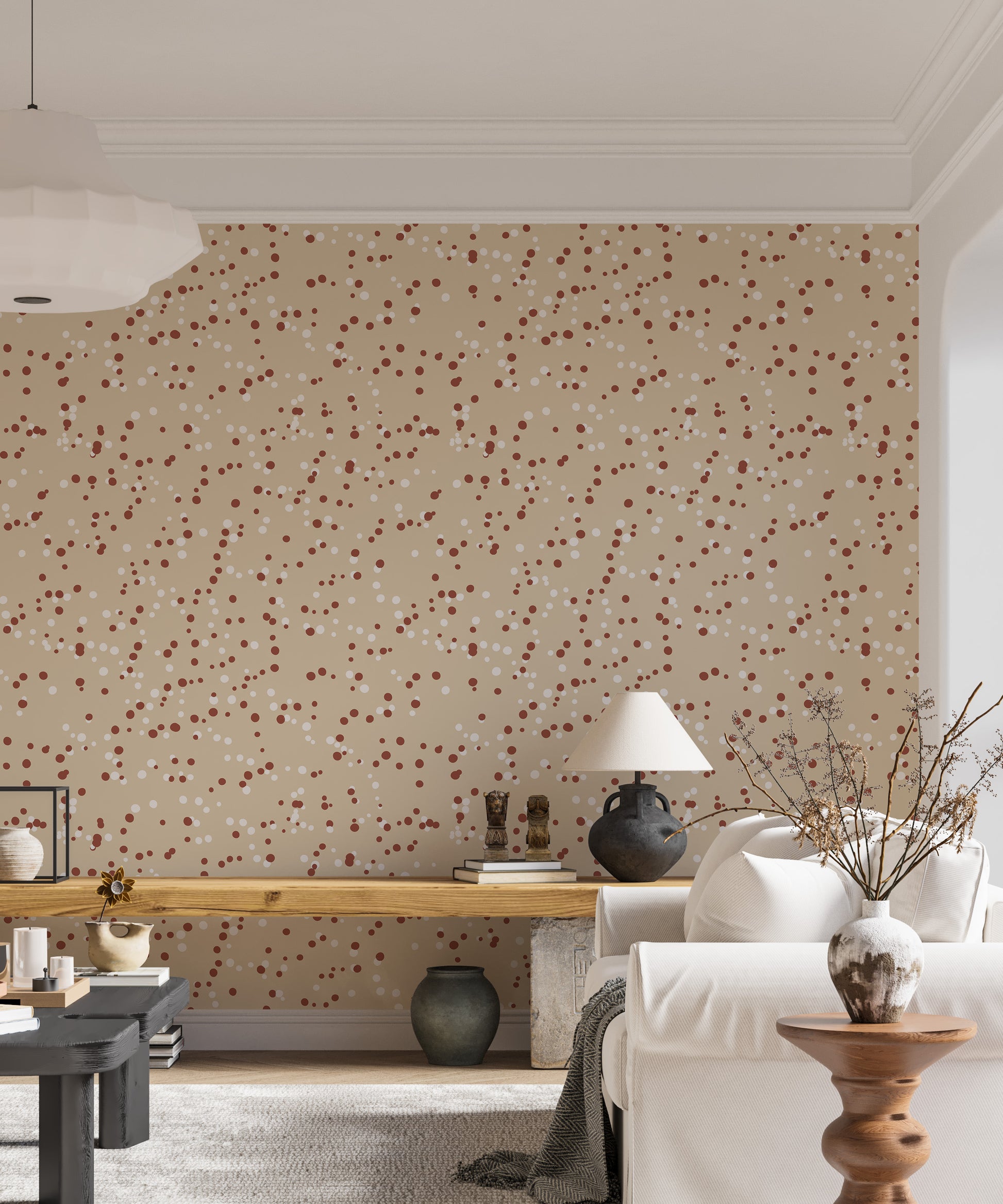Neutral dotted wallpaper for cozy and light interiors


