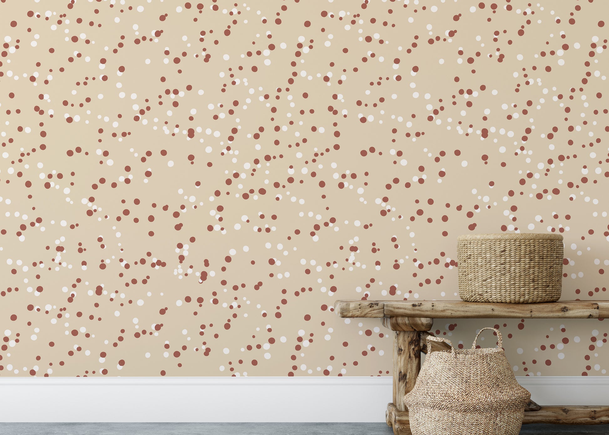 Neutral polka dot wallpaper with warm cream tones

