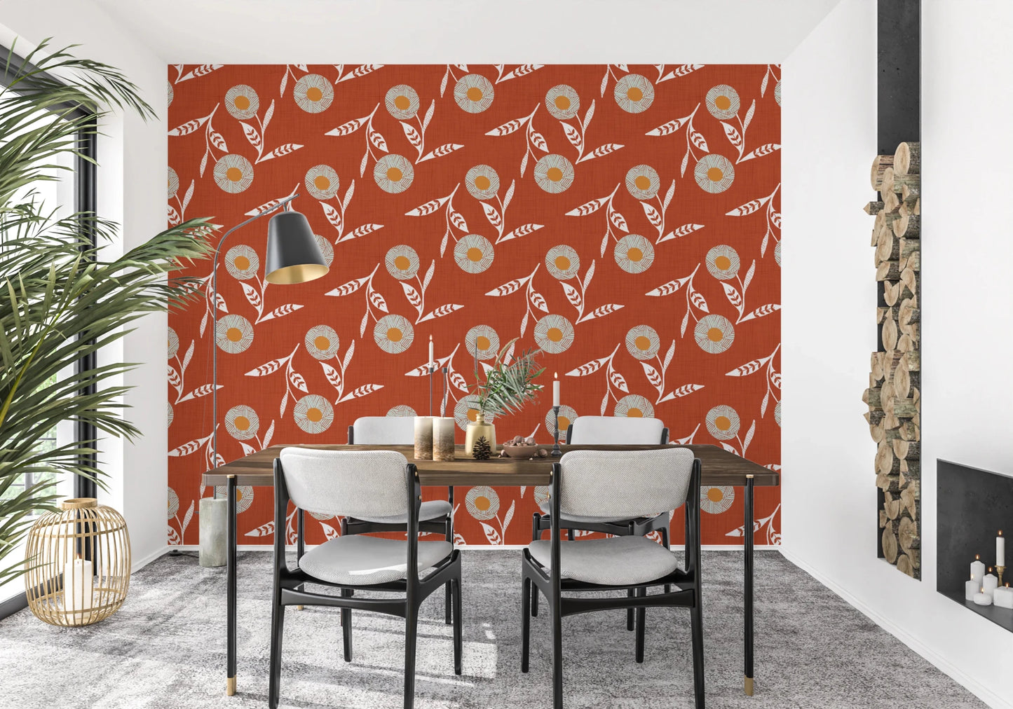 Cozy Scandi Flower Burnt Terracotta - Craft Botanical Wallpaper⁠