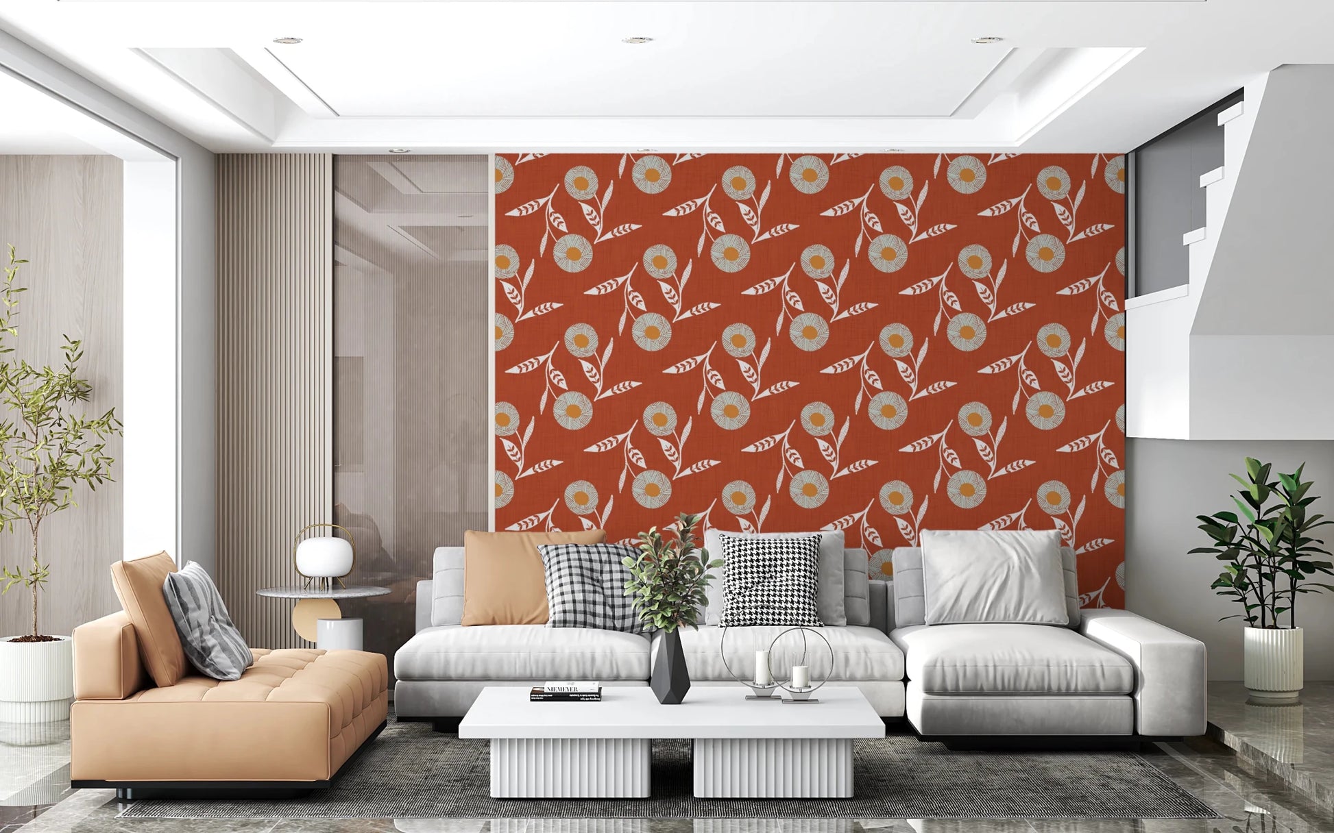 Cozy Scandi Flower Burnt Terracotta - Craft Botanical Wallpaper⁠