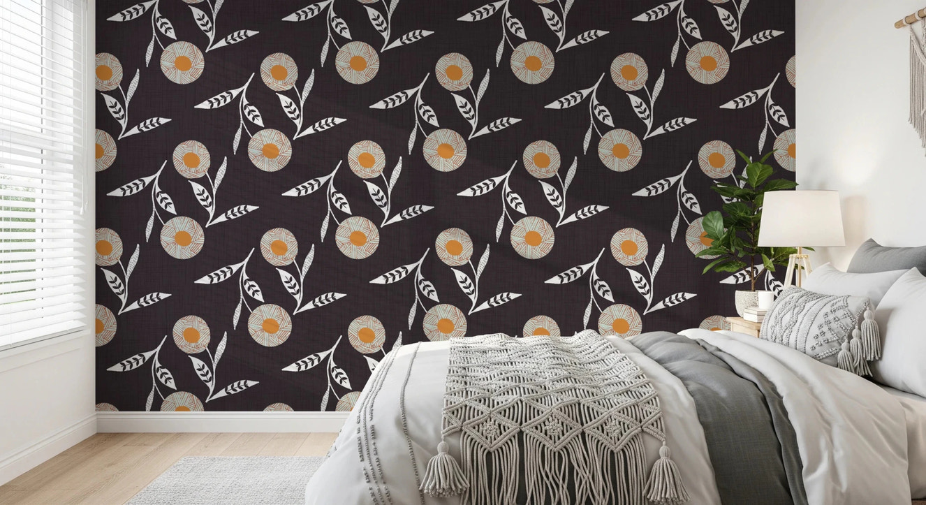 Cozy Scandi Flower Charcoal - Craft Botanical Wallpaper⁠