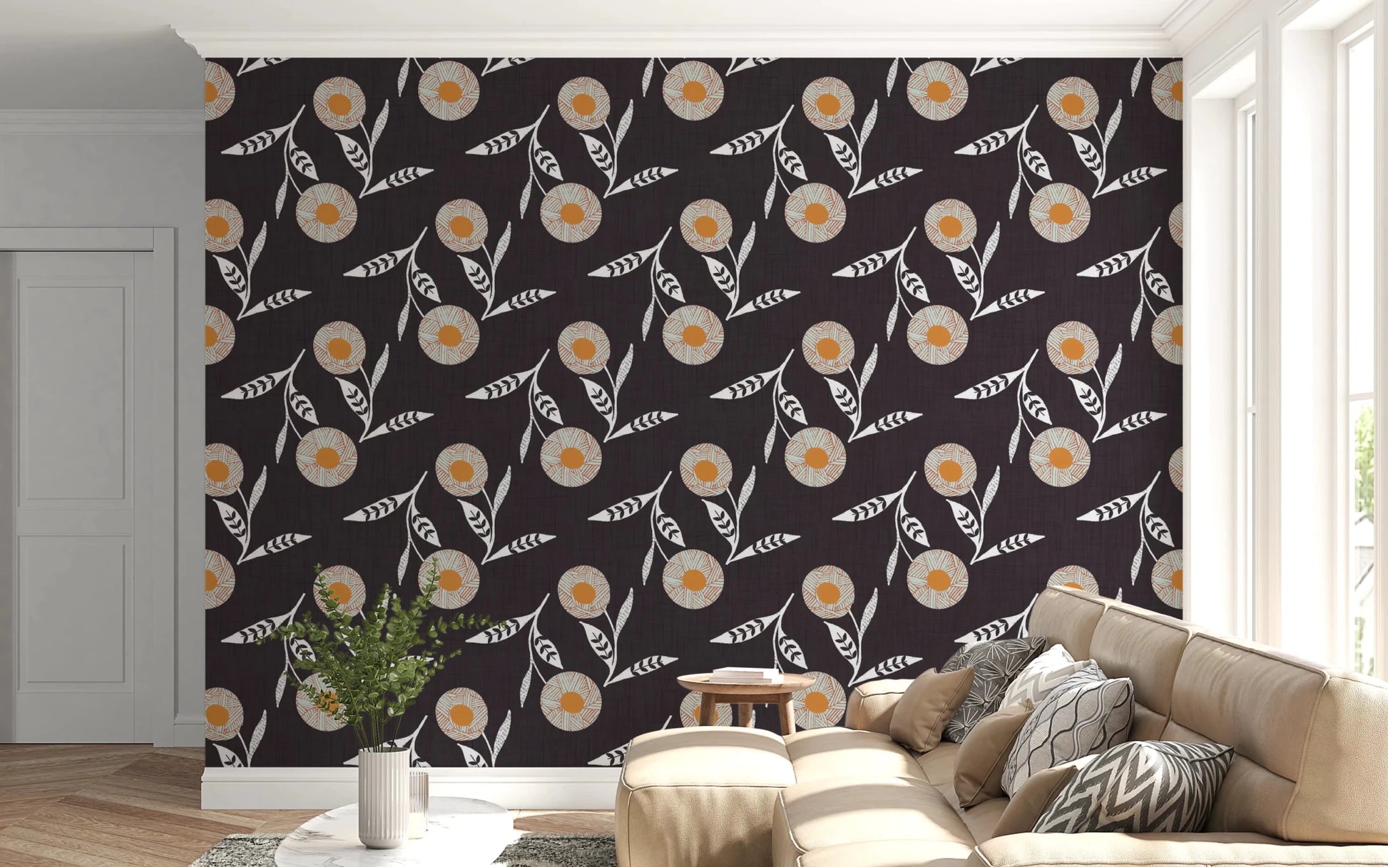 Cozy Scandi Flower Charcoal - Craft Botanical Wallpaper⁠