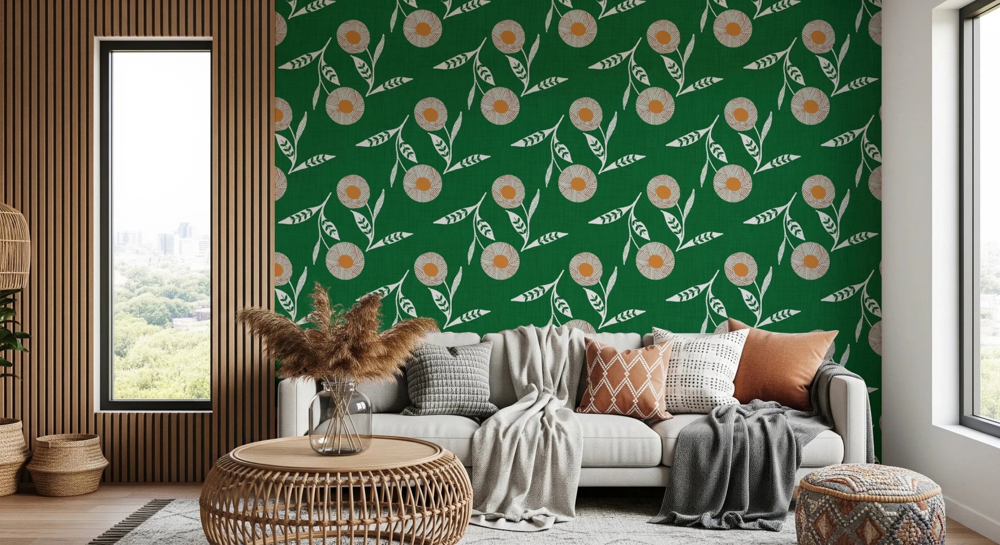 Cozy Scandi Flower Forest Green - Craft Botanical Wallpaper⁠