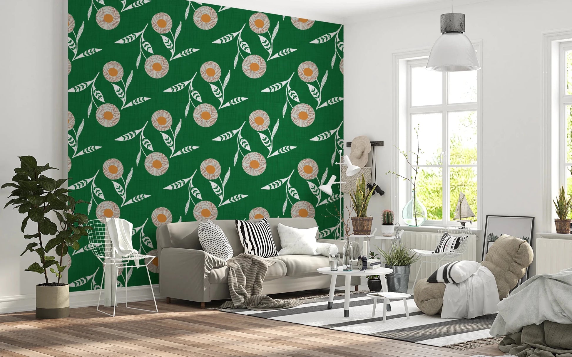 Cozy Scandi Flower Forest Green - Craft Botanical Wallpaper⁠