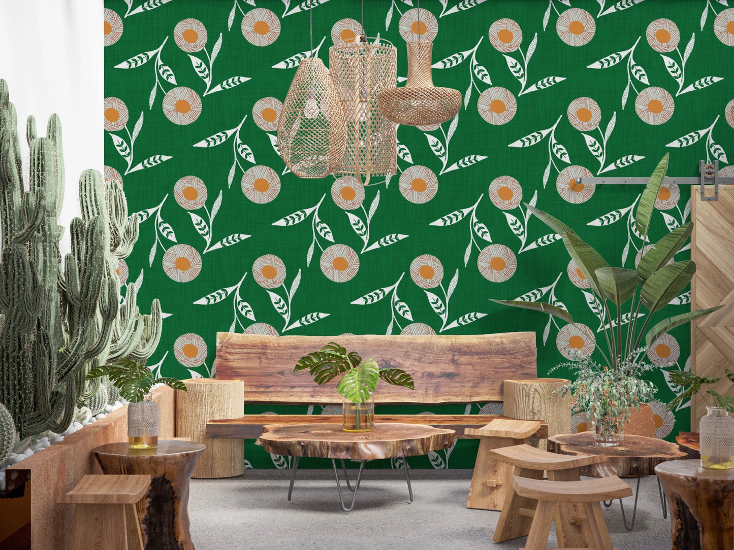 Cozy Scandi Flower Forest Green - Craft Botanical Wallpaper⁠