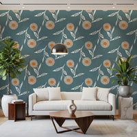 Cozy Scandi Flower Nordic Blue Grey - Craft Botanical Wallpaper⁠