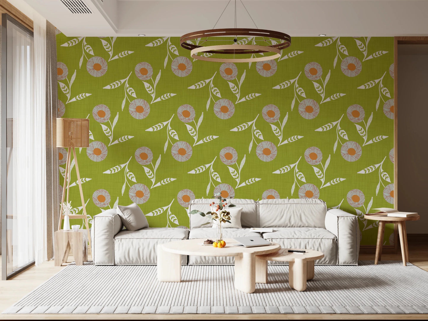 Cozy Scandi Flower Olive Chartreuse - Craft Botanical Wallpaper⁠