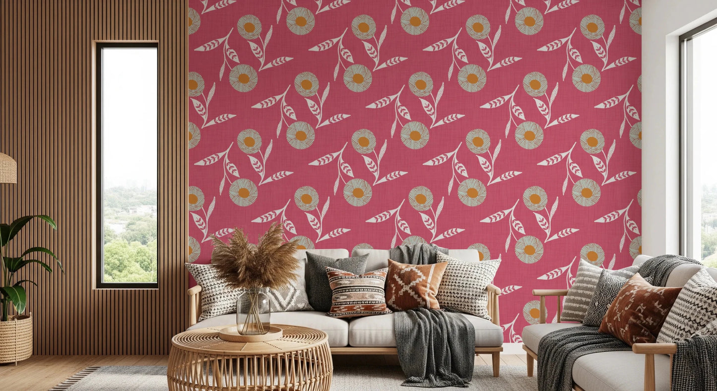 Cozy Scandi Flower Rose Clay - Craft Botanical Wallpaper⁠