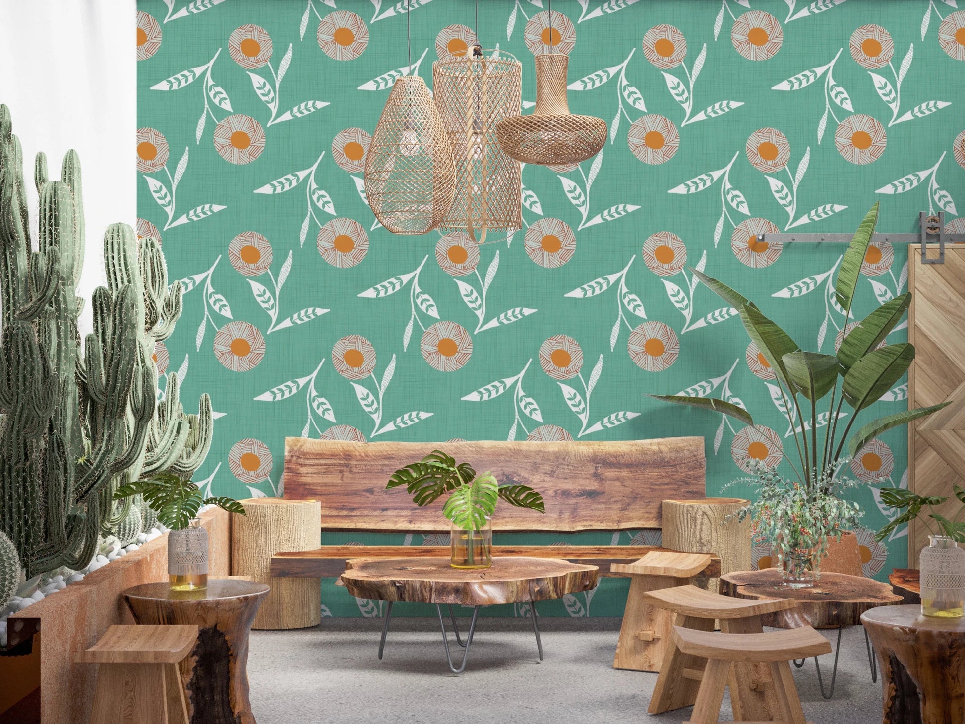 Cozy Scandi Flower Sage Mint - Craft Botanical Wallpaper⁠