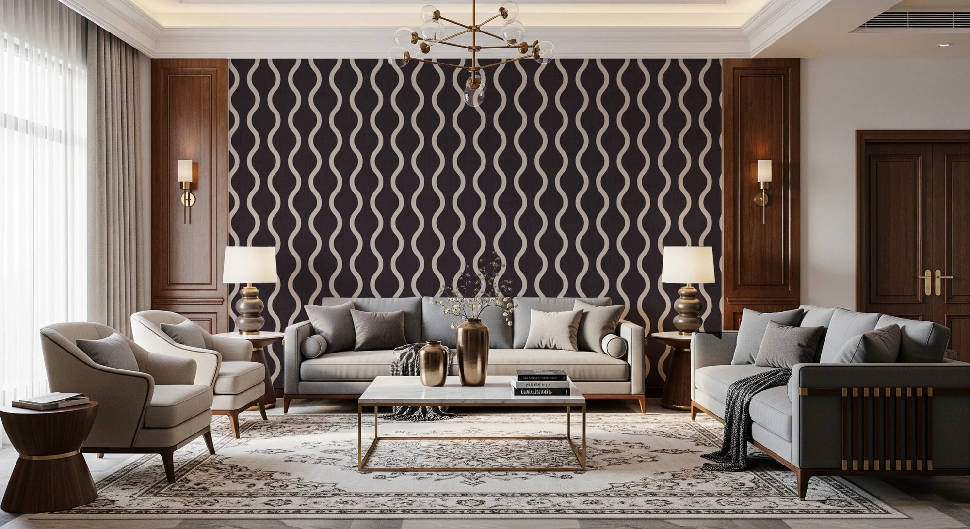 Cozy Scandi Folk Charcoal Warm Linen - Craft Stripe Wallpaper⁠