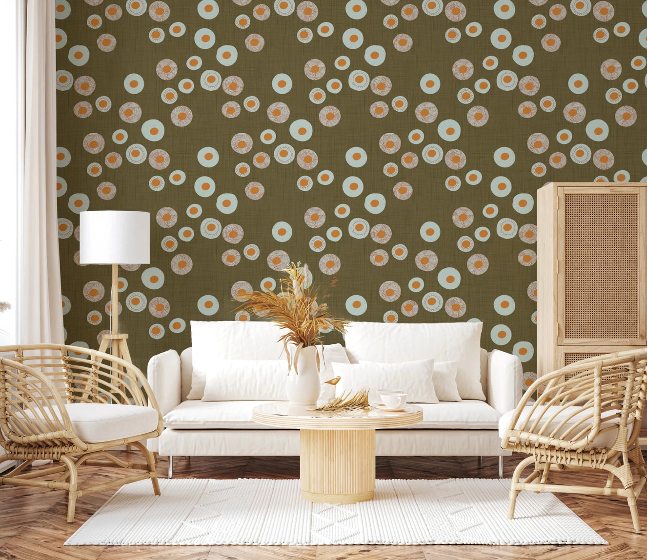 Cozy Scandi Folk Dot Floral Earthy Olive - Craft Circle Wallpaper⁠