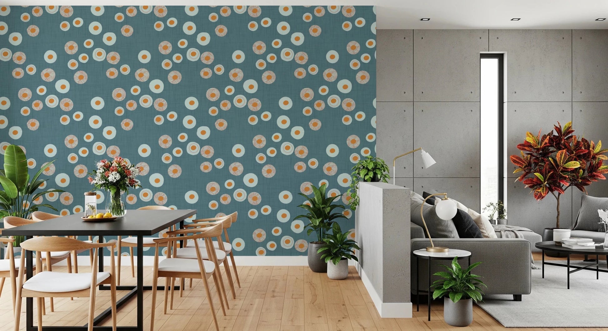 Cozy Scandi Folk Dot Floral Nordic Blue Grey - Craft Circle Wallpaper⁠