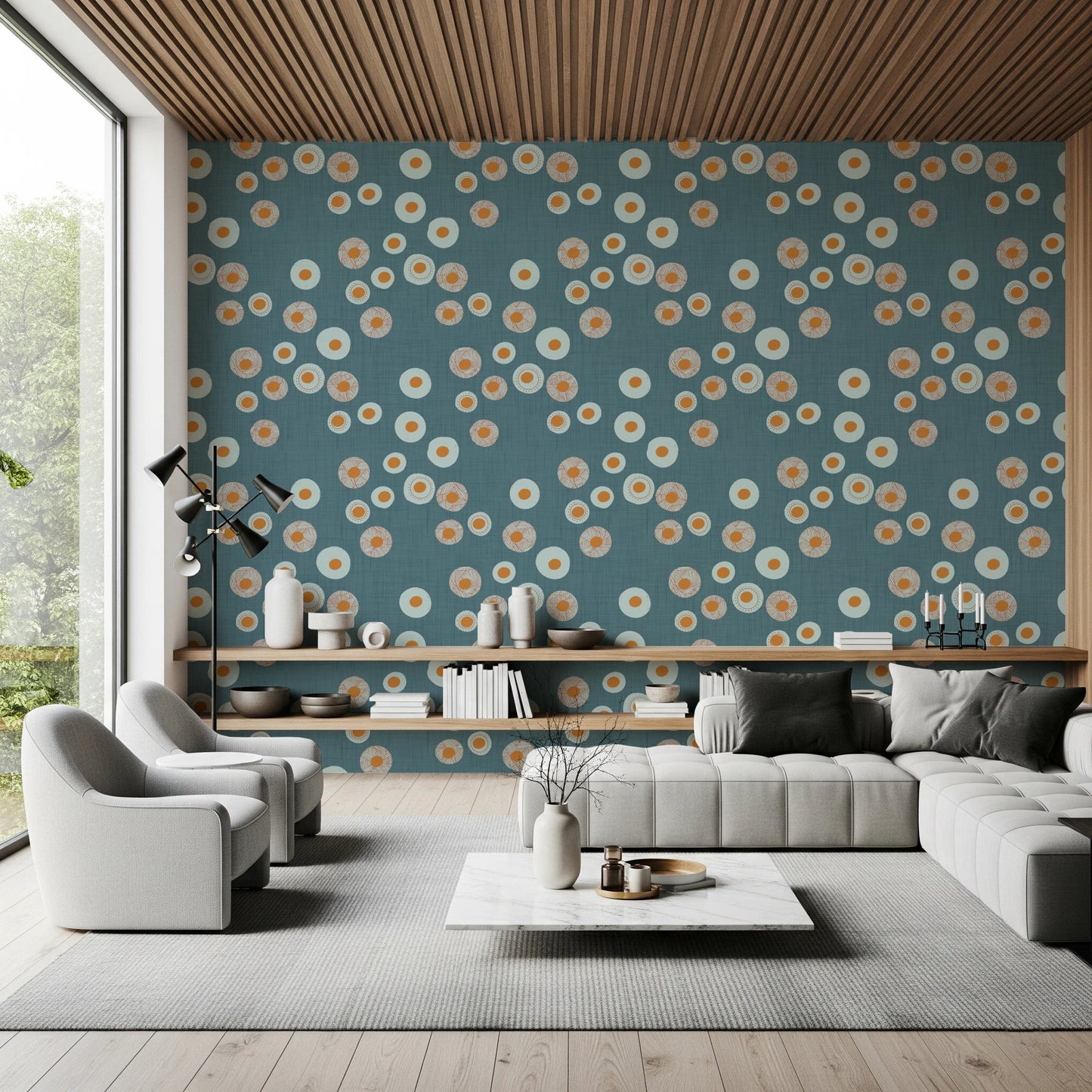 Cozy Scandi Folk Dot Floral Nordic Blue Grey - Craft Circle Wallpaper⁠