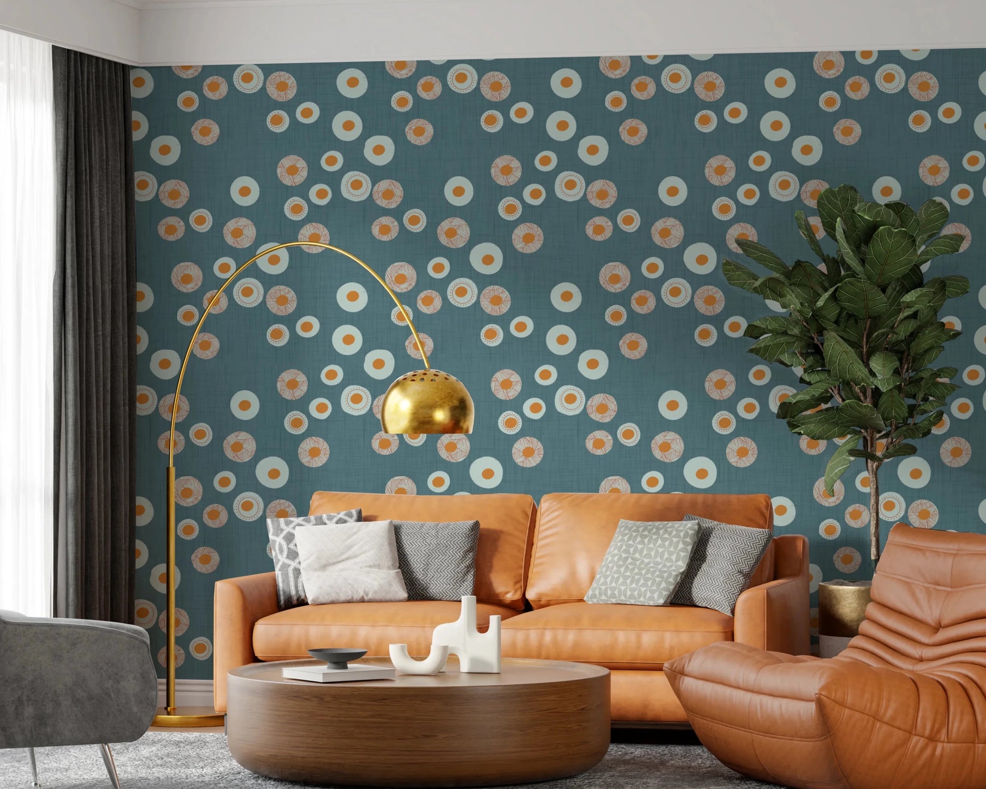 Cozy Scandi Folk Dot Floral Nordic Blue Grey - Craft Circle Wallpaper⁠