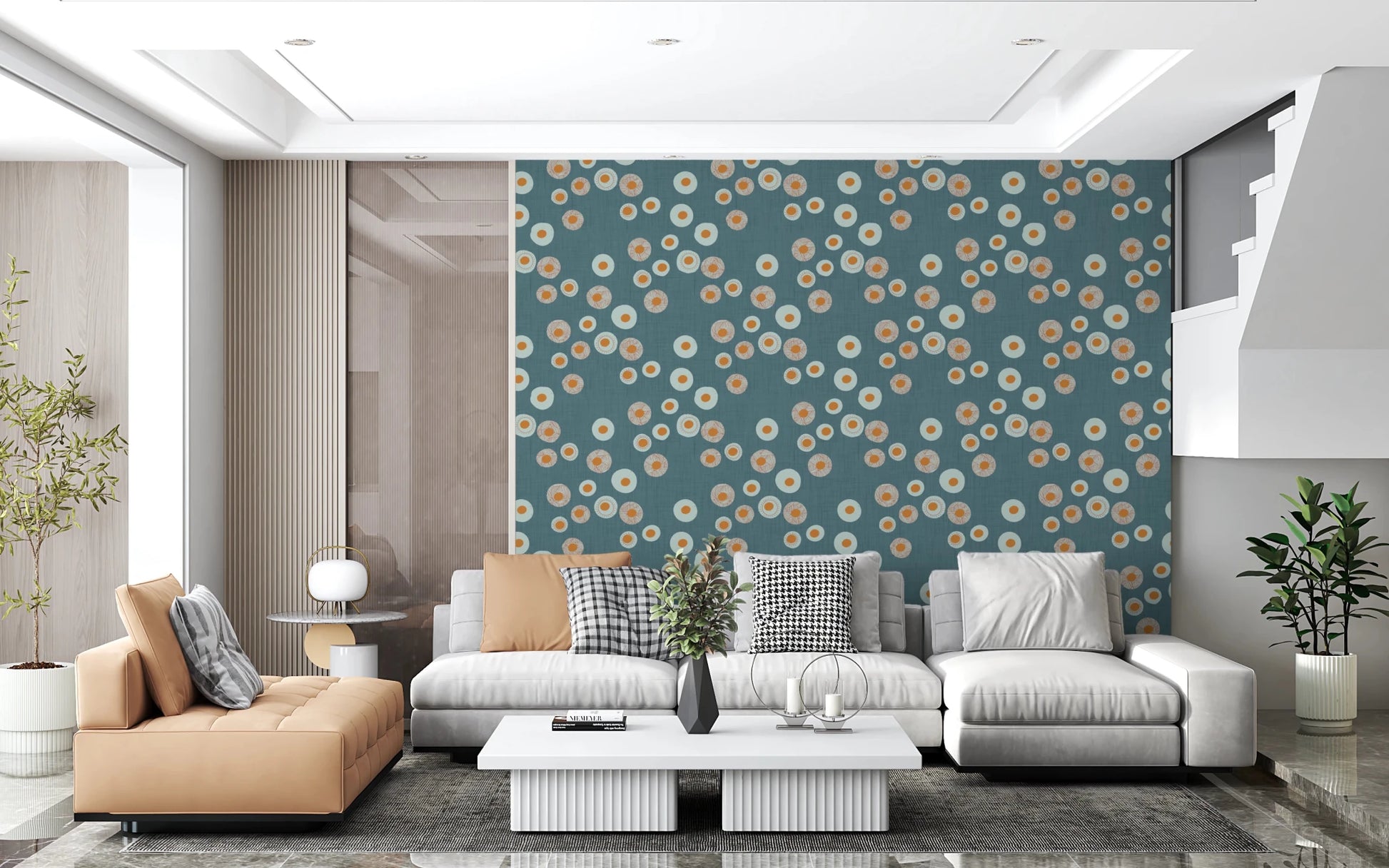 Cozy Scandi Folk Dot Floral Nordic Blue Grey - Craft Circle Wallpaper⁠
