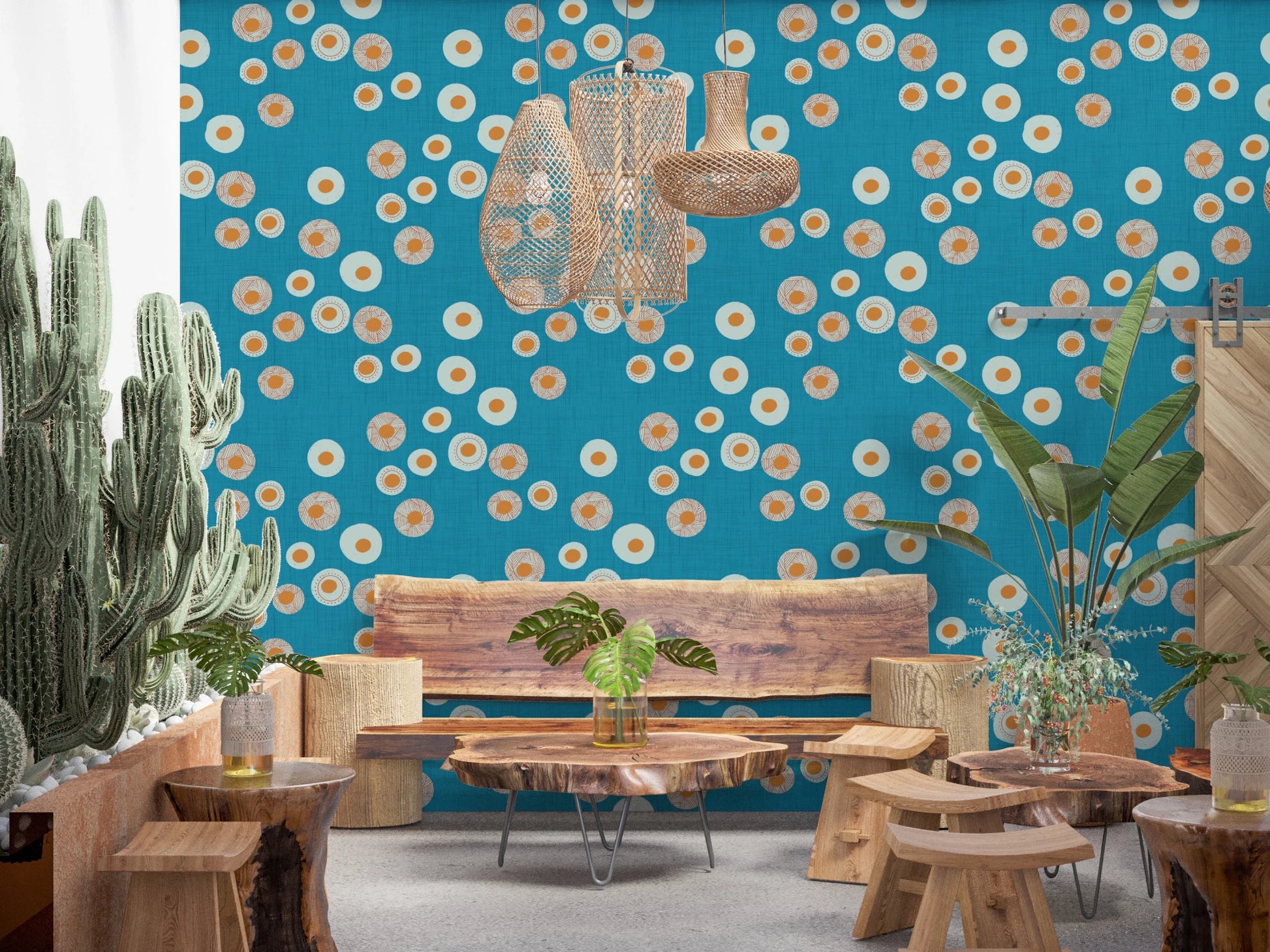 Cozy Scandi Folk Dot Floral Nordic Teal - Craft Circle Wallpaper⁠