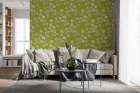 Cozy Scandi Folk Dot Floral Olive Chartreuse - Craft Circle Wallpaper⁠