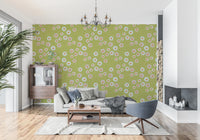 Cozy Scandi Folk Dot Floral Olive Chartreuse - Craft Circle Wallpaper⁠